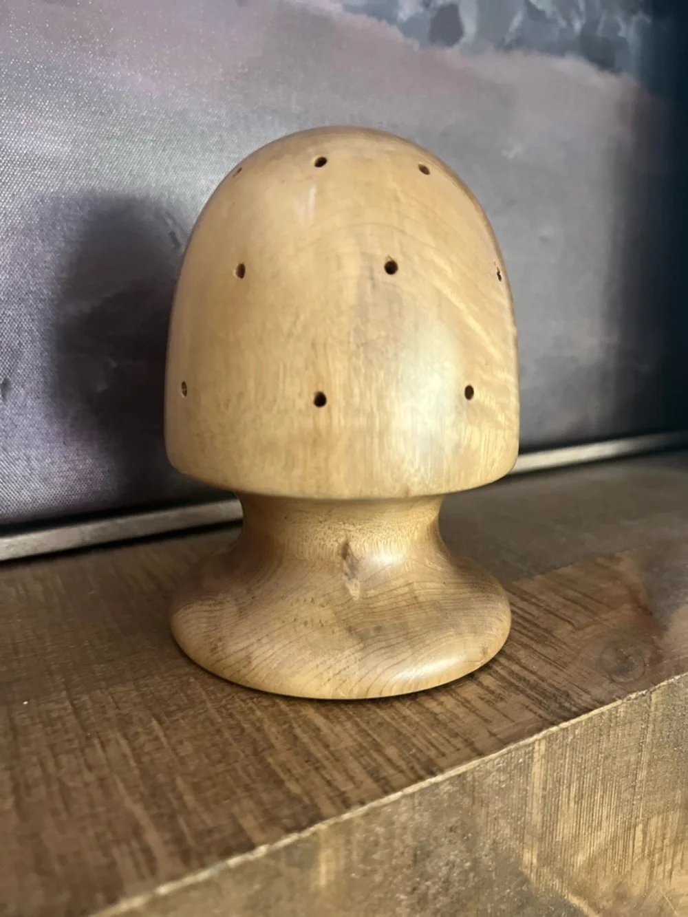 Vintage Gay's Myrtlewood Mushroom Toothpick Holder w/ Original Gold Label, Philo